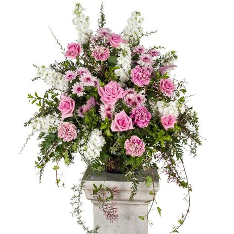 Pedestal Arrangement in Beautiful Mauves Standing Funeral Arrangement