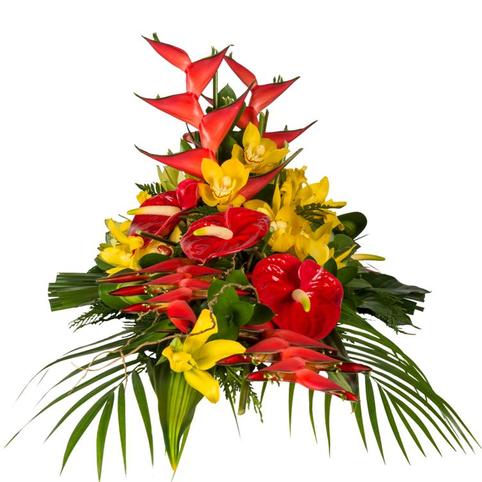 Summer Tropical Casket Spray front view tropical casket spray flowers