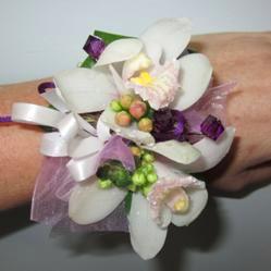 photo of purple orchid wrist corsage