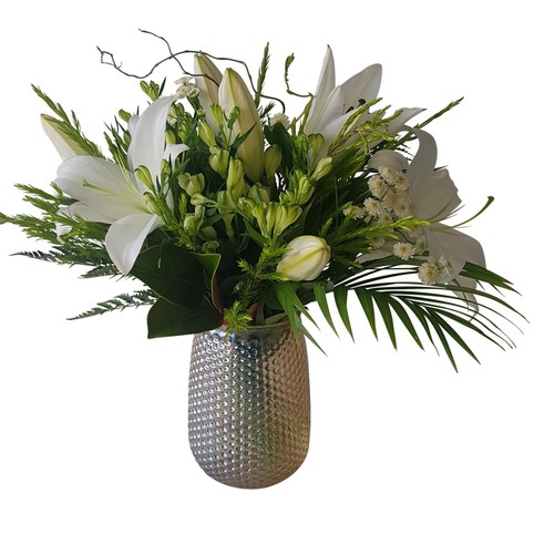 sympathy vase of flowers white auckland