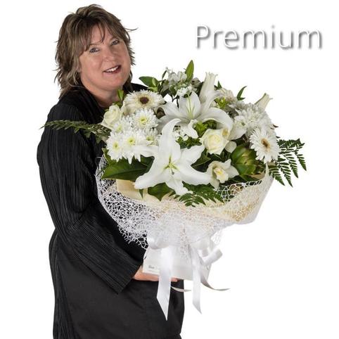 Peace white funeral flower bouquet