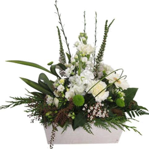 Wooden Box of Blooms white box of flowers