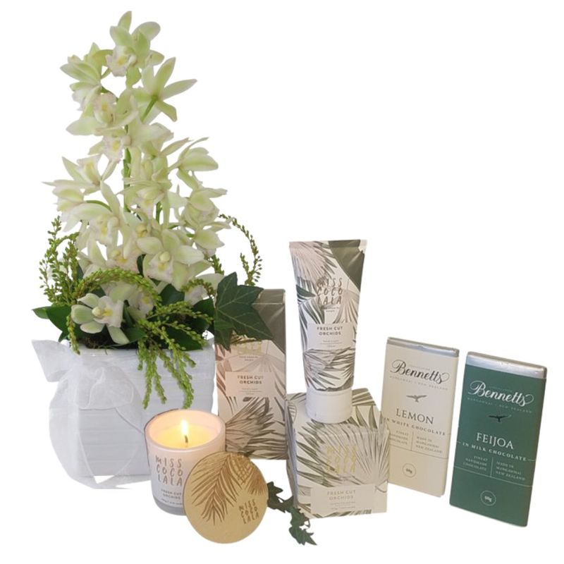 Premium Elegant Orchid Flower Arrangement in Ceramic Pot