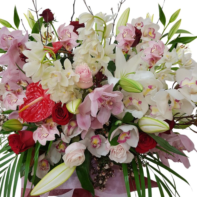 Extra-large luxury bouquet with orchids, roses, lilies and anthuriums for Auckland flower delivery