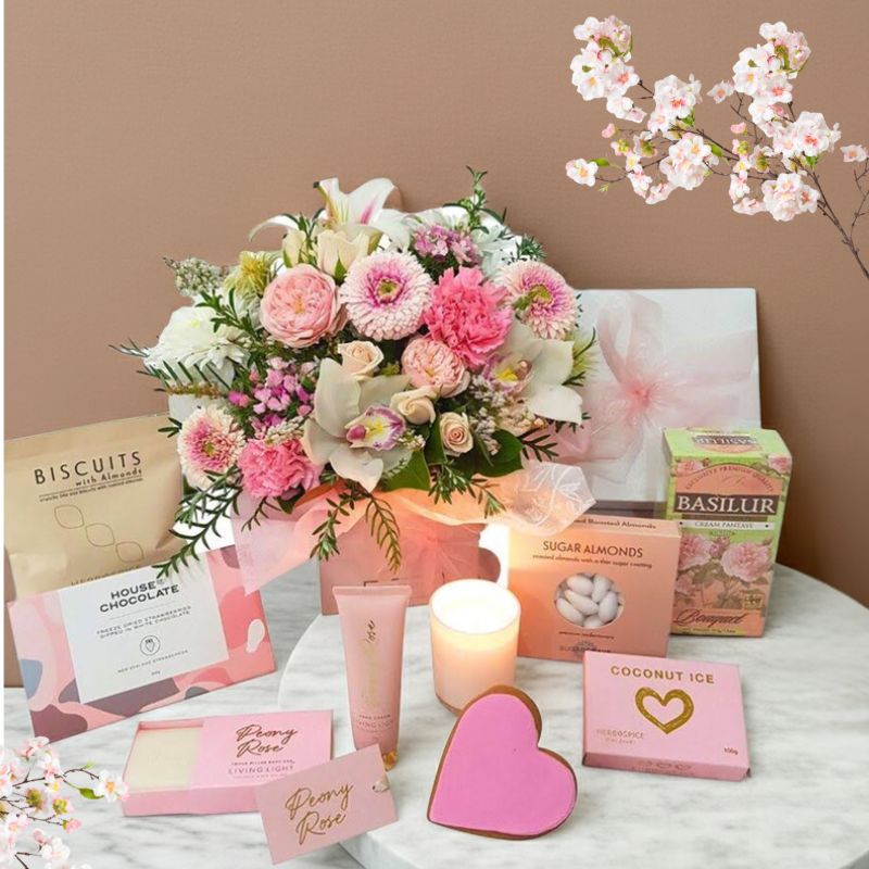 Pink Peonie Living Light Gift Box packaged with Flowers and Confectionery Auckland NZ