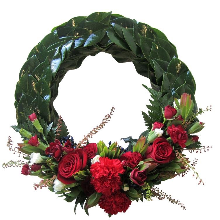 red floral anzac wreath