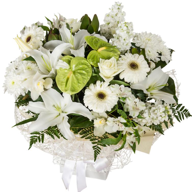 white sympathy flower bouquet auckland