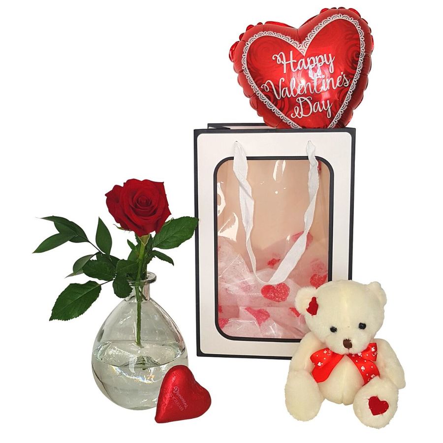 Valentines day teddy bear included in gift box