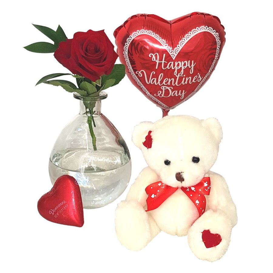 glass vase with red rose for Valentines gift box
