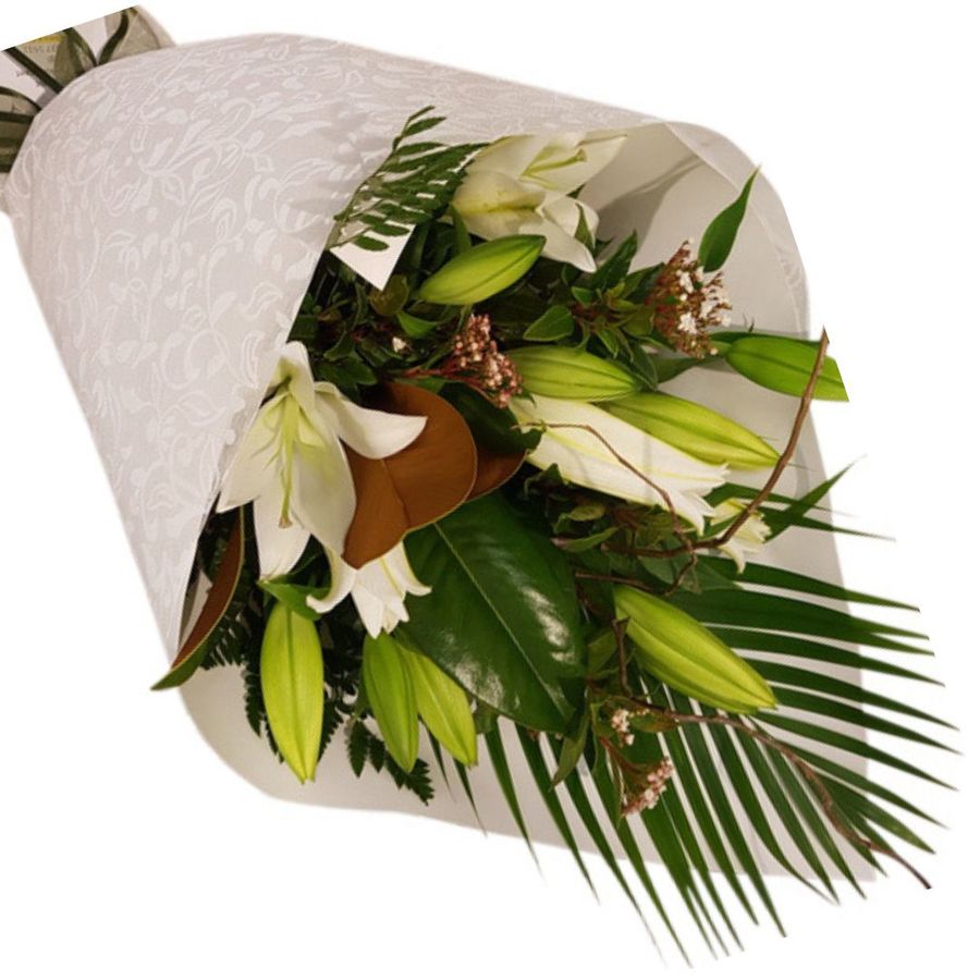 Cone wrap bouquet of white Oriental Lilies Auckland