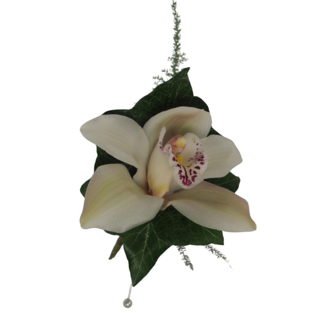 Orchid buttonhole for Auckland school ball suit lapel