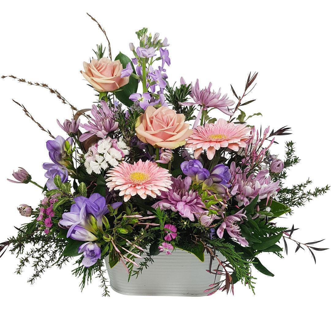 pink pastel garden floral arrangement